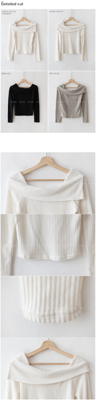 Ribbed Spun Off-Shoulder Long-Sleeve T-Shirt