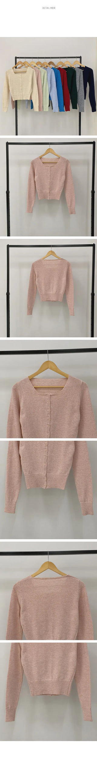 Square neck knit cardigan