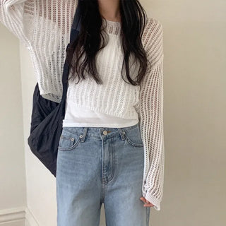[SET] See-through mesh knit + sleeveless set