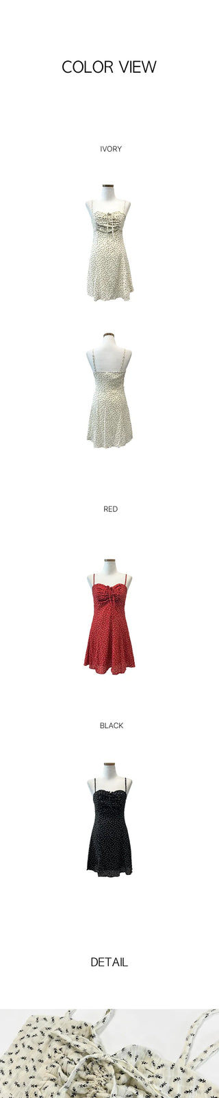 Shirred heart neck camisole dress (3 colors)