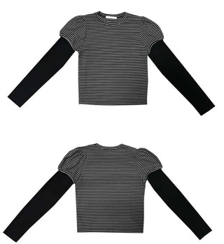 Layered double puff stripe T-shirt