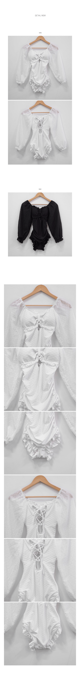 [With built-in cups] See-through sleeve ruffle monokini