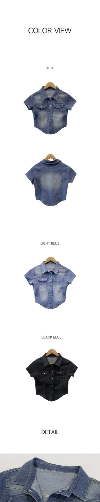 Denim cropped short-sleeved shirt (3 colors)