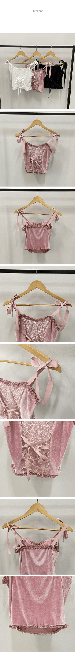 Lace ribbon tie top sleeveless
