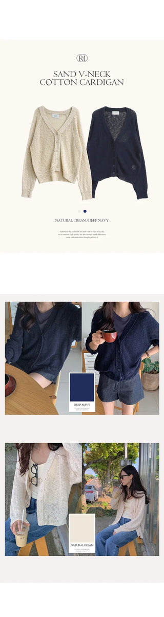 Sand V-neck cotton cardigan in 2 colors!