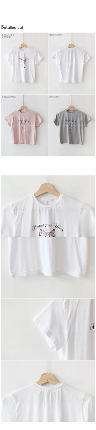 Cotton Ribbon Short-Sleeved T-Shirt