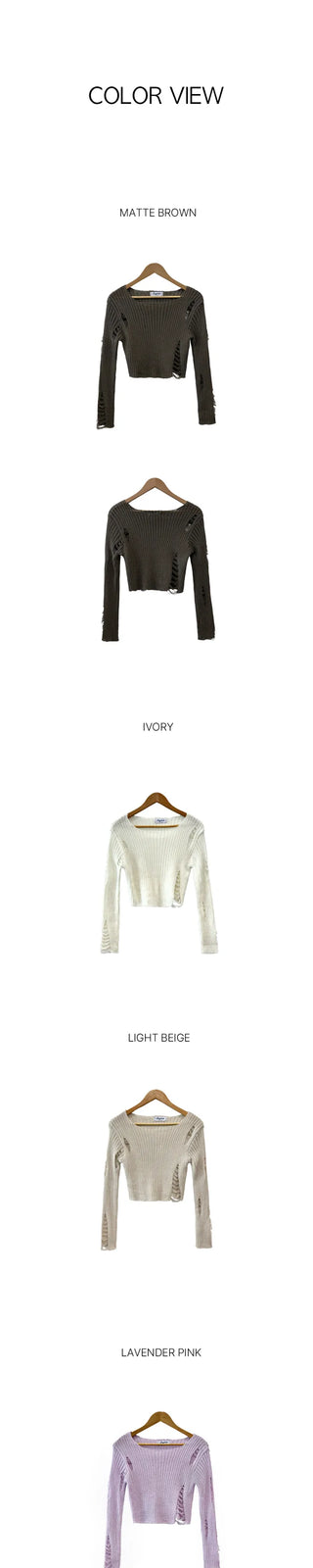 Summer distressed boat neck cropped knit (5 colors)
