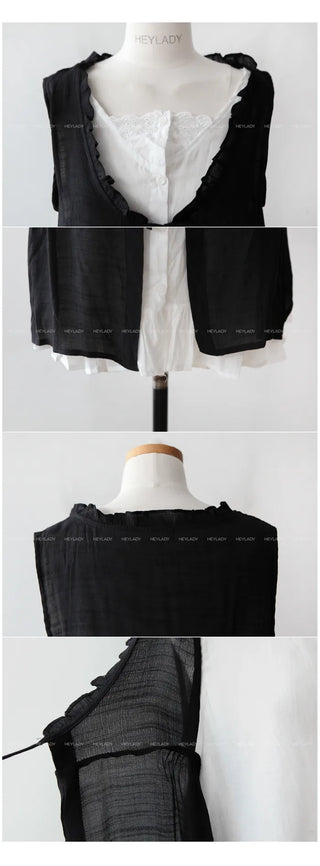 Cotton layered ribbon sleeveless top