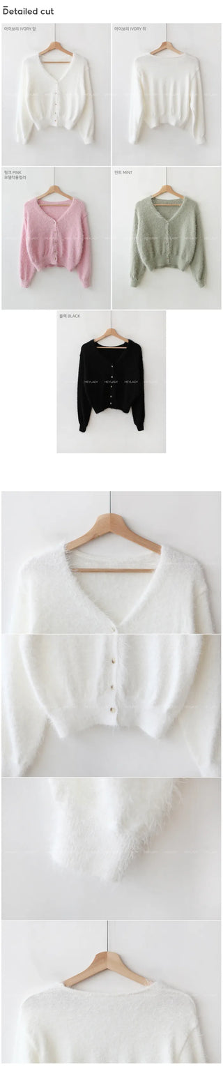 V-neck fluffy knit cardigan