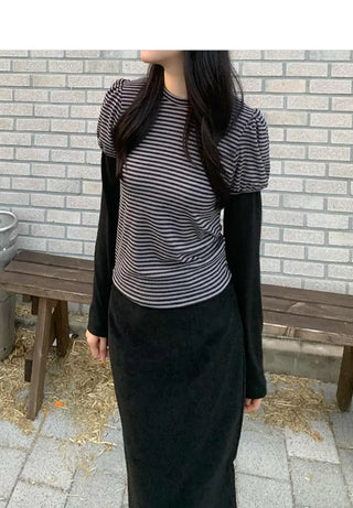 Layered double puff stripe T-shirt