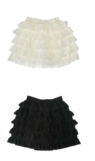 [Pants-style lining] Chiffon tiered mini skirt