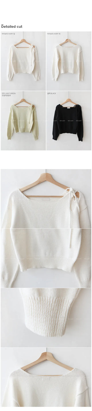Shoulder slit ribbon knit