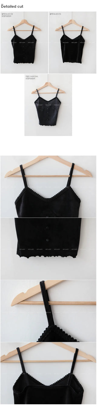Velour button sleeveless top