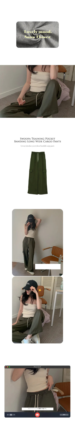Pocket Elastic Long Wide Cargo Pants