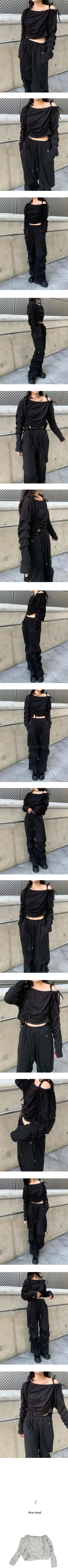 Ribbon string slit sweatshirt