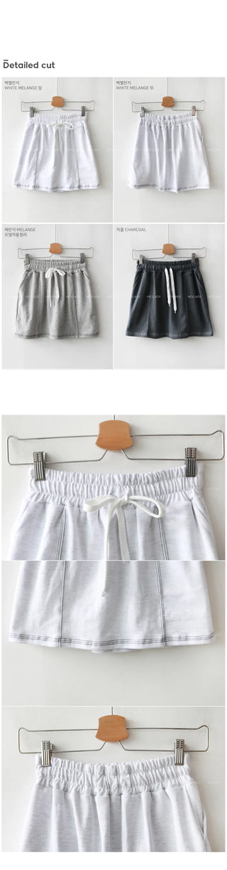 Elastic waist cotton stitch mini skirt