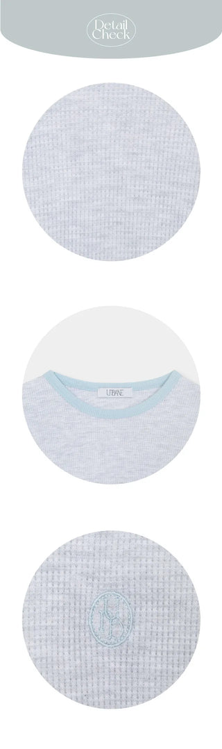Plain waffle knit short-sleeved T-shirt (4c)