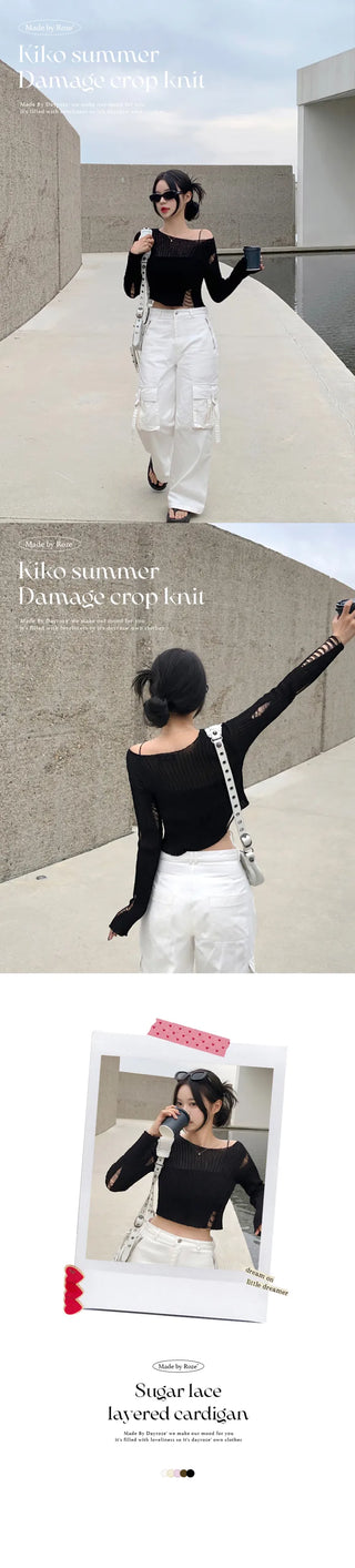 Summer distressed boat neck cropped knit (5 colors)