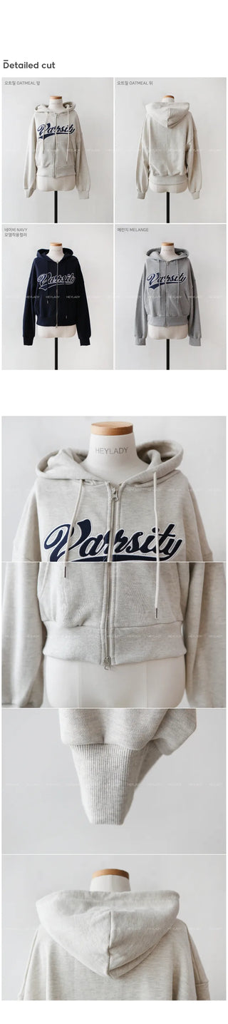 Zip-up jacket with lettering hood