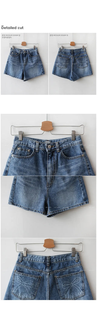 Ribbon denim shorts