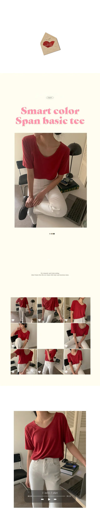 Color Span U-Neck Basic Short-Sleeve T-Shirt
