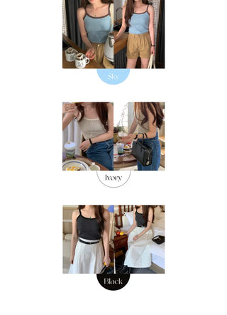 Waffle stripe sleeveless top (3c)