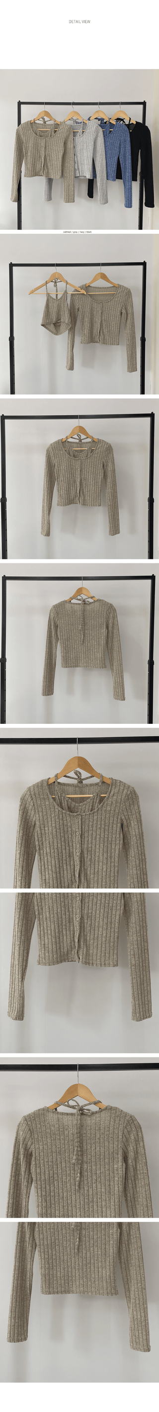 [SET] Ribbed Strap Cropped Knit Sleeveless Top and Cardigan Set