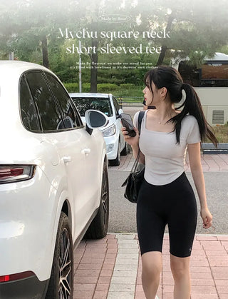 Square neck short-sleeved T-shirt (7 colors)