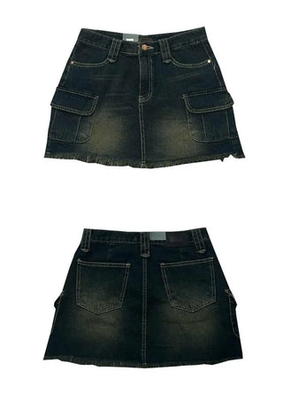 Tassel Wash Cargo Denim Skirt