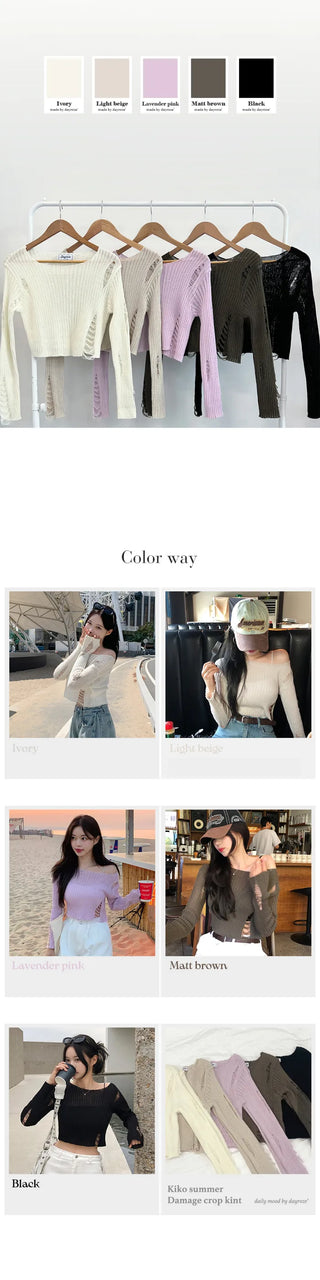 Summer distressed boat neck cropped knit (5 colors)