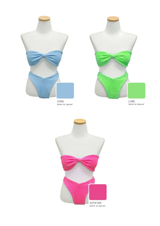 [With built-in cups] Ribbon tube top bikini swimsuit (3 colors)