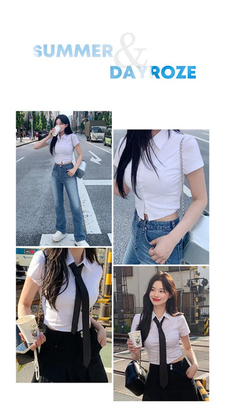 Span Slim Cropped Short-Sleeve Shirt