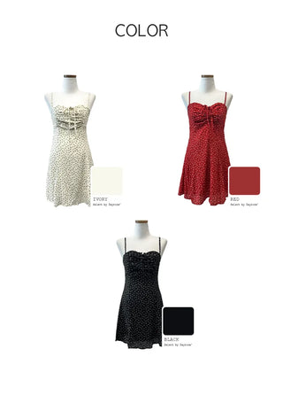 Shirred heart neck camisole dress (3 colors)