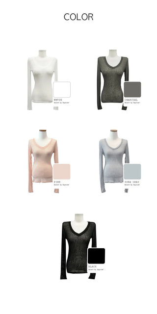 See-through V-neck knit (5 colors)