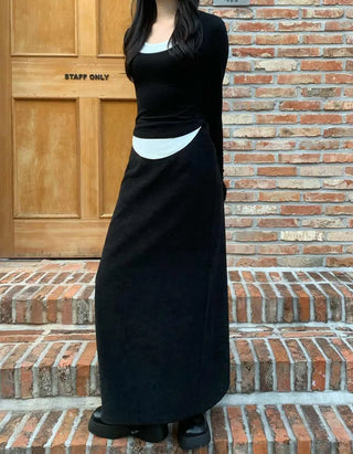 H-line back slit long skirt