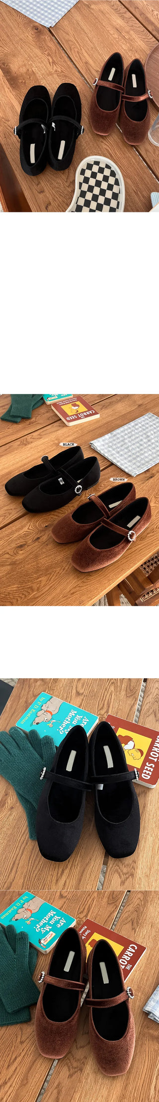Velour Cubic Mary Janes