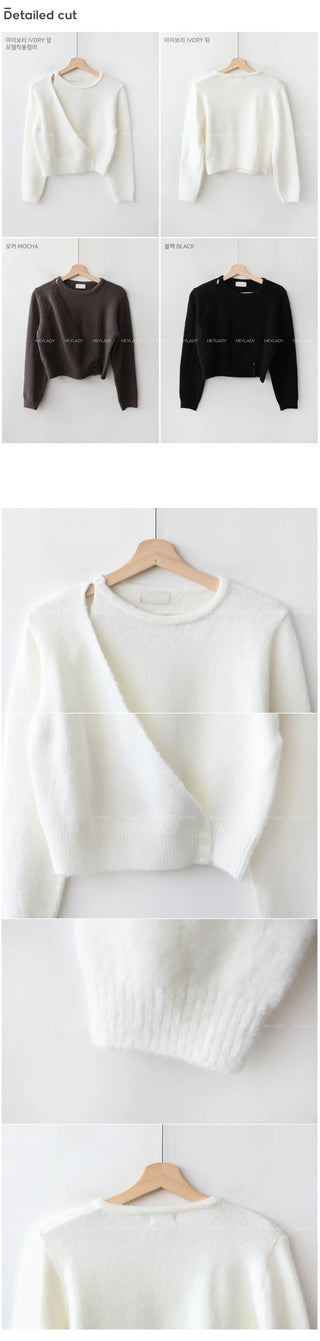 Layered wrap button knit