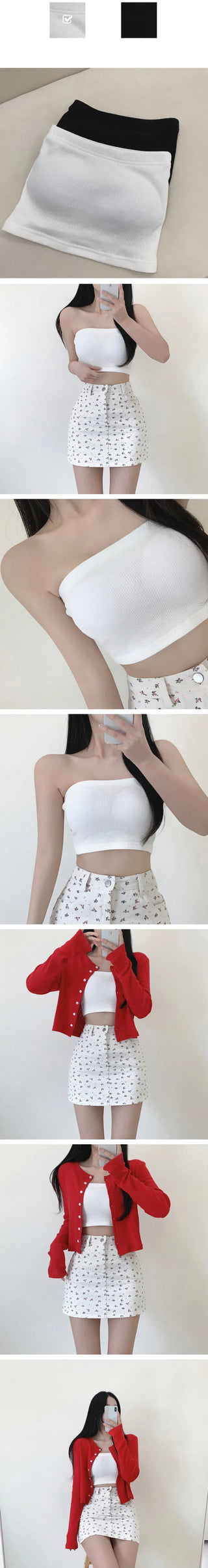 [With built-in cups] Ribbed tube top