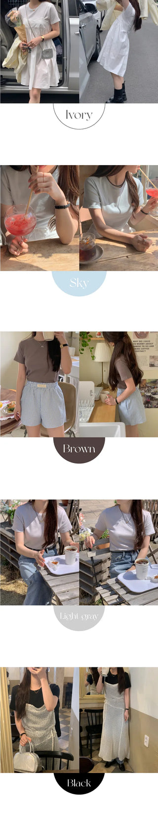 Round cotton modal short-sleeved T-shirt (5cm)