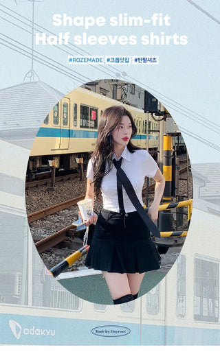Span Slim Cropped Short-Sleeve Shirt