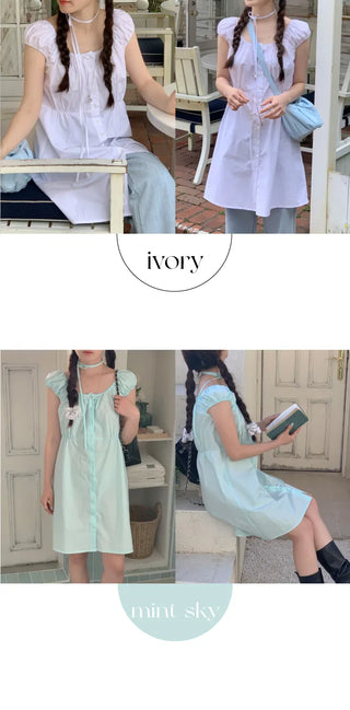 Mini Ribbon Puff Shirring Elastic Dress (2c)