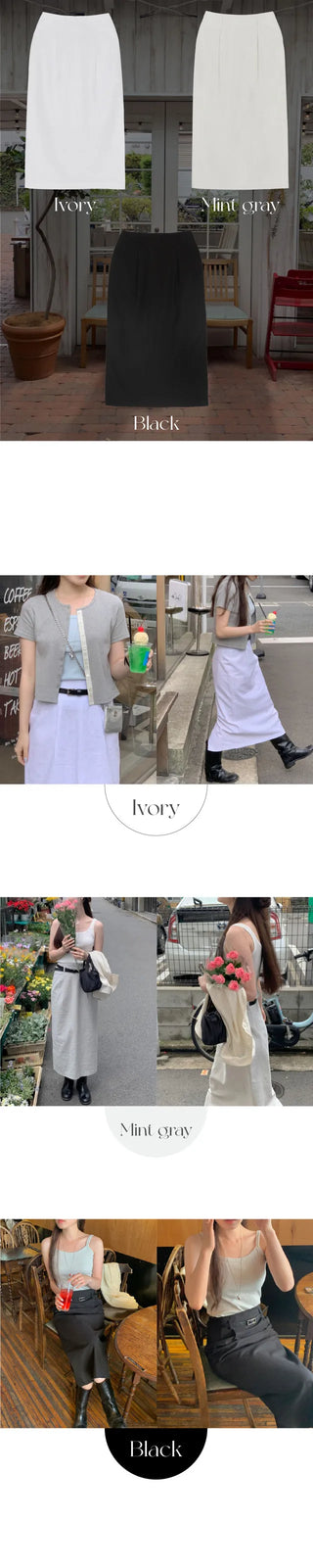 [Lined] H-line long linen skirt (3cm)