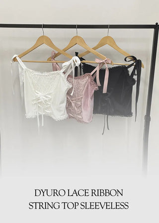 Lace ribbon tie top sleeveless