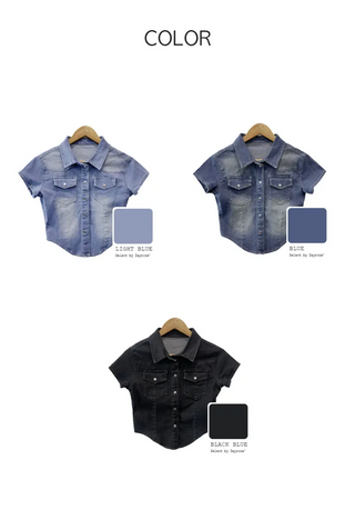 Denim cropped short-sleeved shirt (3 colors)