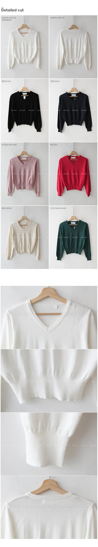 Cotton color V-neck knit
