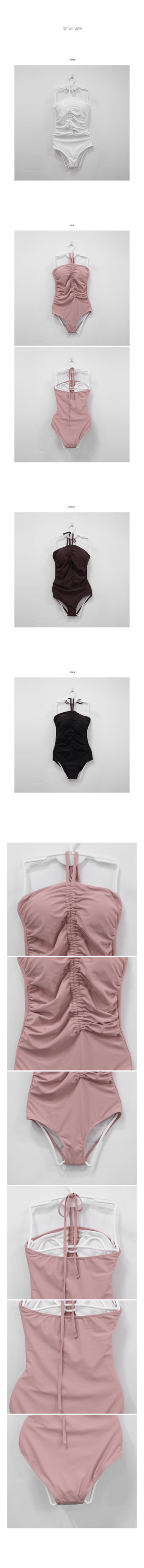 [With built-in cups] Halter neck shirred monokini