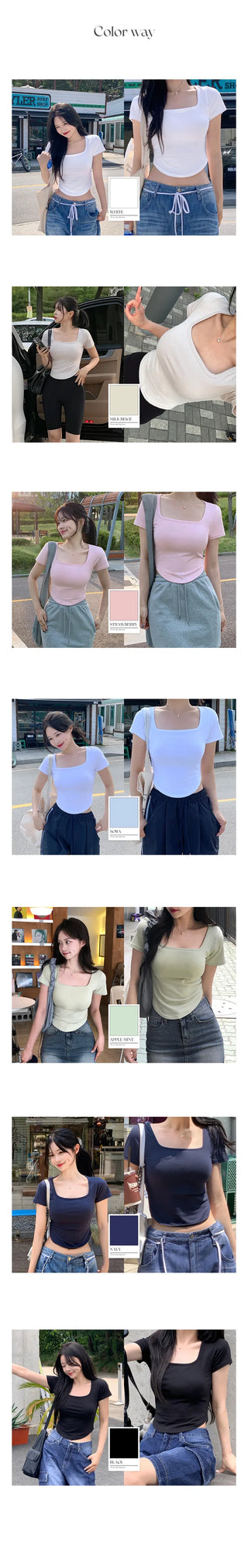 Square neck short-sleeved T-shirt (7 colors)