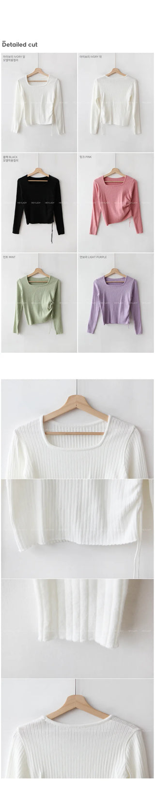 Ribbed Shirring Square Neck Knit