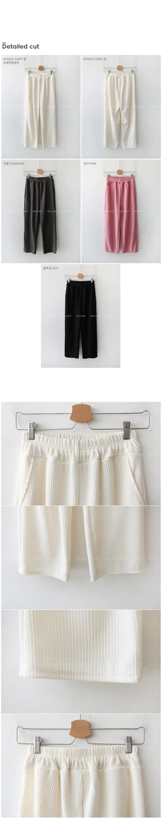 Ribbed wide-leg elastic waist pants