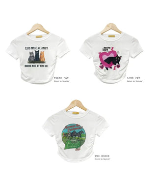 Printed Shirred Cropped T-Shirt (3 colors)